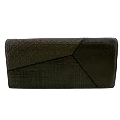 Pre-owned Loewe Black Green Khaki Leather Long Wallet (bi-fold) ()