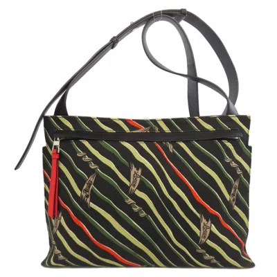 Pre-owned Loewe Black Green Red Color Canvas Leather Shoulder Bag () In Multi