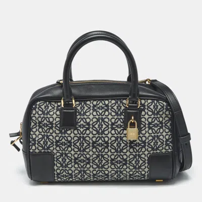 Pre-owned Loewe Black Jacquard Canvas And Leather Amazona 23 Bag