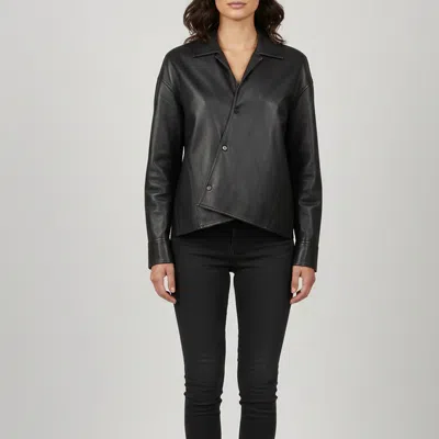 Pre-owned Loewe Black Lambskin Leather Draped Asymmetric Shirt S