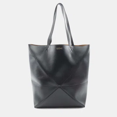 Pre-owned Loewe Black Large Calfskin Puzzle Fold Tote