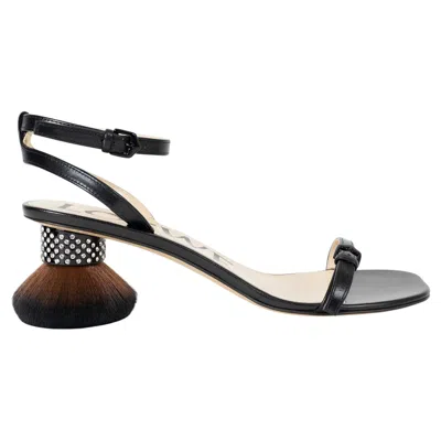 Pre-owned Loewe Black Leather 2025 Petal Brush Sandals Shoes 39