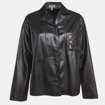 Pre-owned Loewe Black Leather Anagram Detail Shirt S