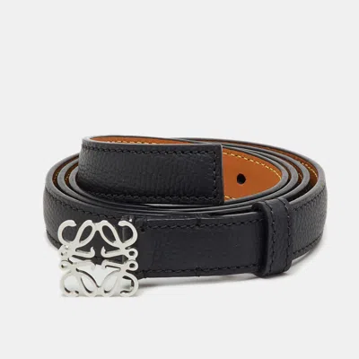 Pre-owned Loewe Black Leather Anagram Slim Waist Belt 95cm