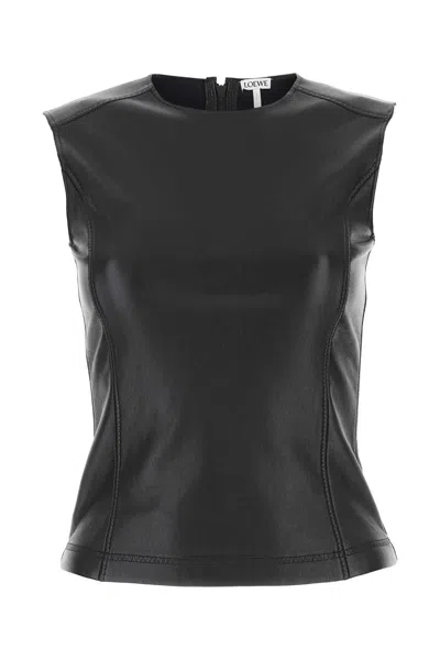 LOEWE LOEWE BLACK LEATHER AND FABRIC TOP