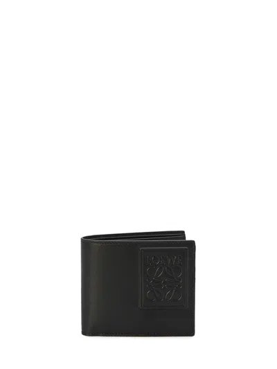 Loewe Black Leather Bi-fold Wallet With Anagram Logo And Multiple Compartments