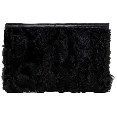 Pre-owned Loewe Black Leather Fur Clutch Bag Pouch ()