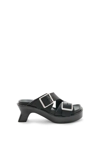 Loewe Black Leather Heel Slides For Women From Ss24 Collection