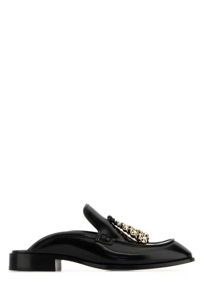 Loewe Black Leather Loafer Mules