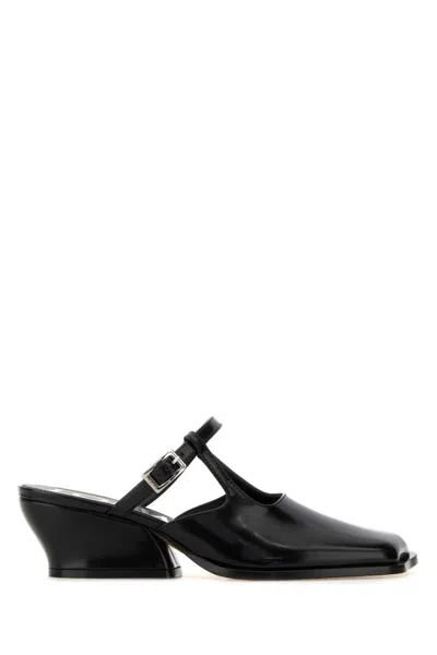 Loewe Black Leather Mules