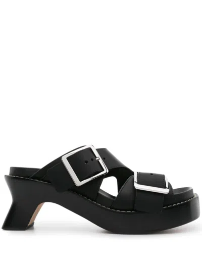 LOEWE BLACK LEATHER SANDALS