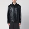 Loewe Anagram Leather Zip-up Overshirt In Black