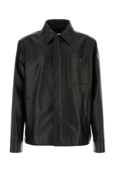 LOEWE BLACK LEATHER SHIRT JACKET