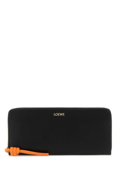 Loewe Black Leather Wallet In Blackbrightorange