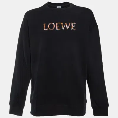 Pre-owned Loewe Black Logo Embroidered Cotton Crew Neck Sweatshirt M