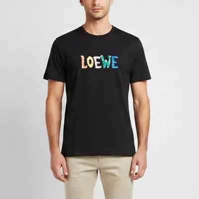 Pre-owned Loewe Black Logo Embroidered Jersey Crew Neck T-shirt L