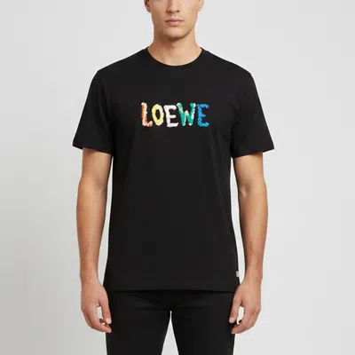 Pre-owned Loewe Black Logo Embroidered Jersey Crew Neck T-shirt L