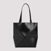 Loewe Puzzle Fold Medium Tote Bag In Shiny Leather In Black
