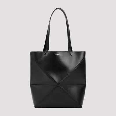 Loewe Puzzle Fold Leather Medium Tote Bag In Black