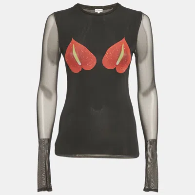 Pre-owned Loewe Black Mesh Anthurium Printed Full Sleeves Top S