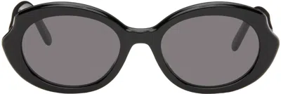 Loewe Black Mini Oval Slim Sunglasses In Shiny Black / Smoke