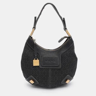 Pre-owned Loewe Black Monogram Fabric And Leather Hobo
