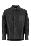 Loewe Anagram Leather Zip-up Overshirt In Black