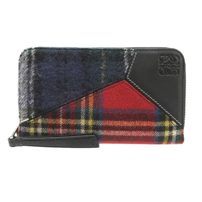 Pre-owned Loewe Black Navy Red Color Wool Leather Long Wallet (bi-fold) ()