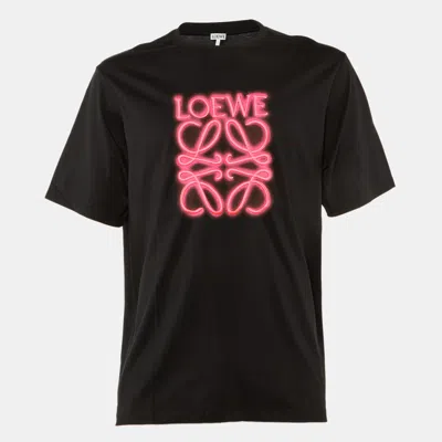 Pre-owned Loewe Black Neon Anagram Cotton Crew Neck T-shirt L
