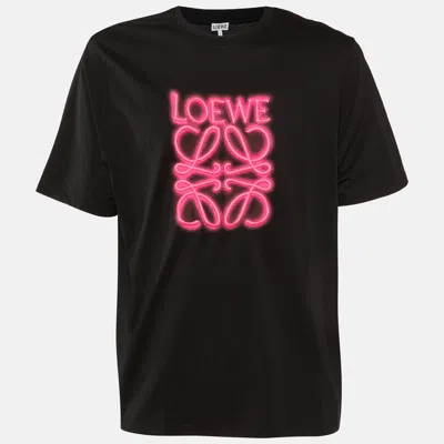 Pre-owned Loewe Black Neon Anagram Embroidered Cotton Crew Neck T-shirt M