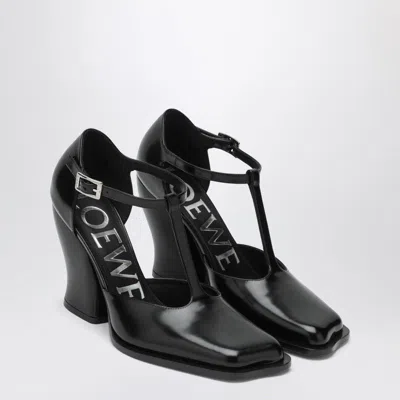 Loewe Black Onda Tbar Pumps In Polished Leather