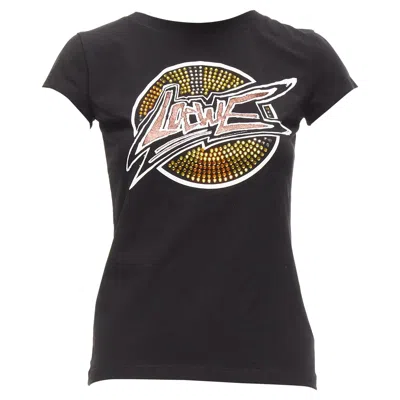 Pre-owned Loewe Black Orange Glass Crystal Red Glitter Logo Cotton Blend Tshirt Xs
