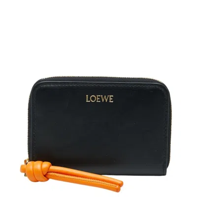 Pre-owned Loewe Black Orange Leather Coin Purse/coin Case () In Black, Orange