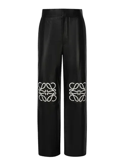 Loewe Anagram Baggy Leather Trousers In Black