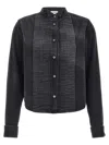 Loewe Pleated Bib Front Denim Cropped Shirt In Black