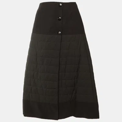 Pre-owned Loewe Black Quilted Cotton & Viscose Button Midi Skirt M