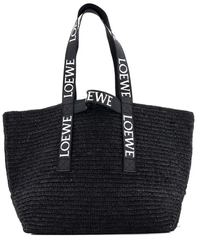 Loewe Black Raffia Fold Logo Strap Tote Large (authentic Pre-loved)