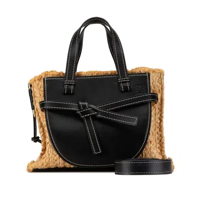 Pre-owned Loewe Black Raffia Leather Handbag Shoulder Bag ()