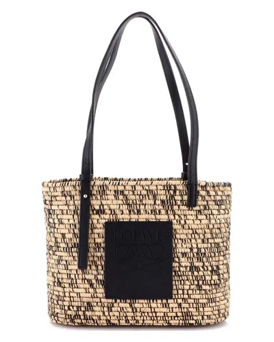 Loewe Black Raffia Square Basket Tote Woven Small (authentic Pre-loved)