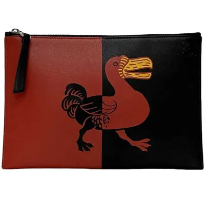 Pre-owned Loewe Black Red Color Leather Clutch Bag Pouch ()
