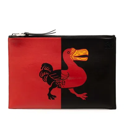 Pre-owned Loewe Black Red Color Leather Clutch Bag () In Black, Red Color