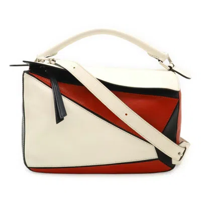 Pre-owned Loewe Black Red Color White Leather Handbag Shoulder Bag () In Multi