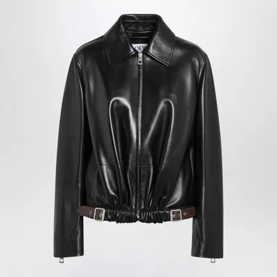 Loewe Black Ruched Leather Jacket With Belt