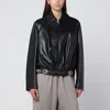 Loewe Black Ruched Leather Jacket With Belt In Burgundy
