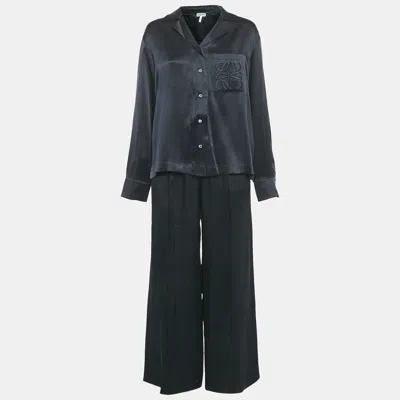 Pre-owned Loewe Black Satin Anagram Embroidered Set M/l