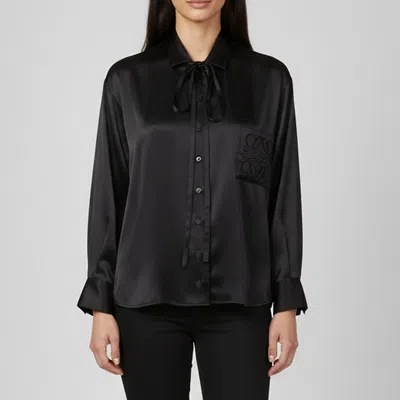 Pre-owned Loewe Black Satin Embellished Long Sleeve Shirt Xs