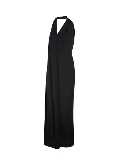 LOEWE BLACK SATIN LONG DRESS