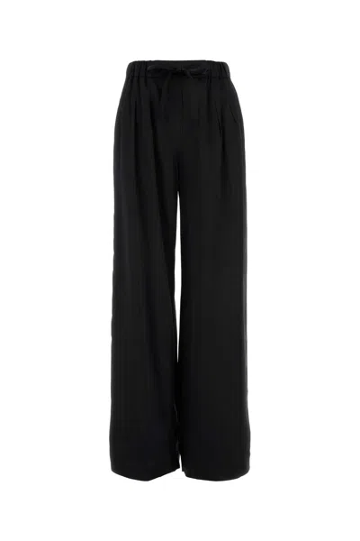 Loewe Wide-leg Wool Trousers With Central Pleats In Black