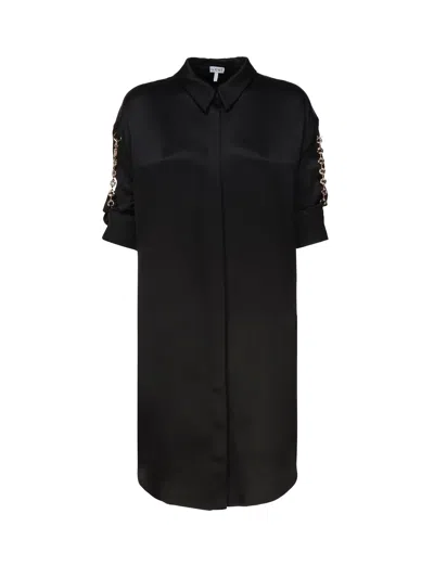 LOEWE BLACK SATIN SHIRT DRESS