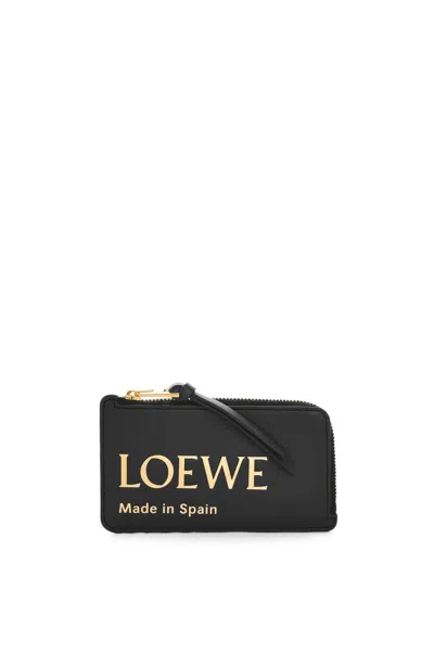 Loewe Black Shiny Calfskin Cardholder With Gold-tone Embossed Logo And Zipped Coin Compartment